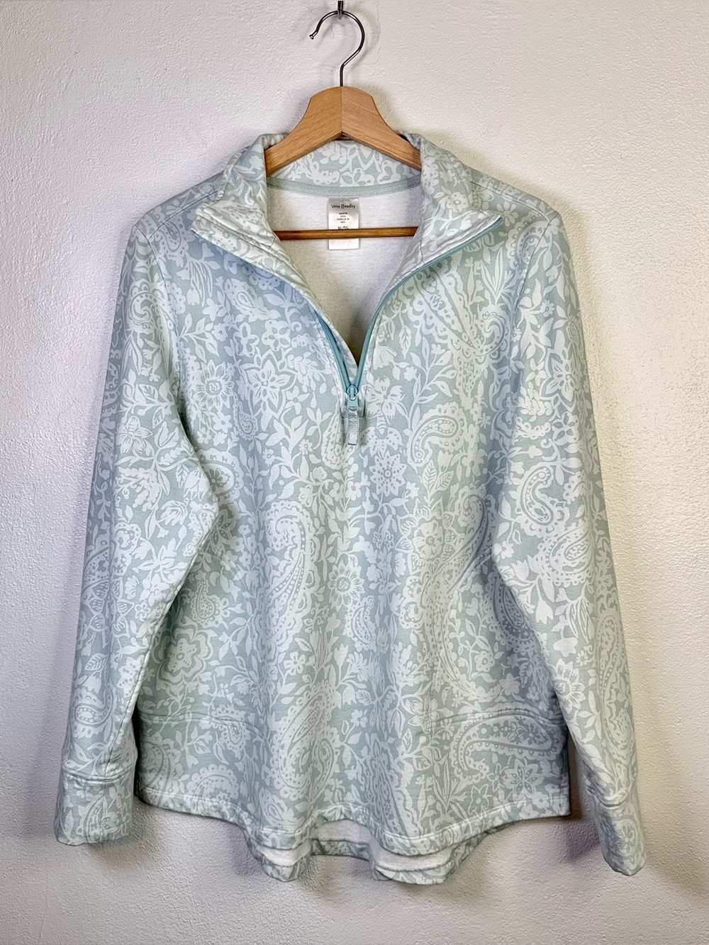 Vera Bradley Pastel Green Paisley Quarter Zip Fleece Pullover Women's Size XL